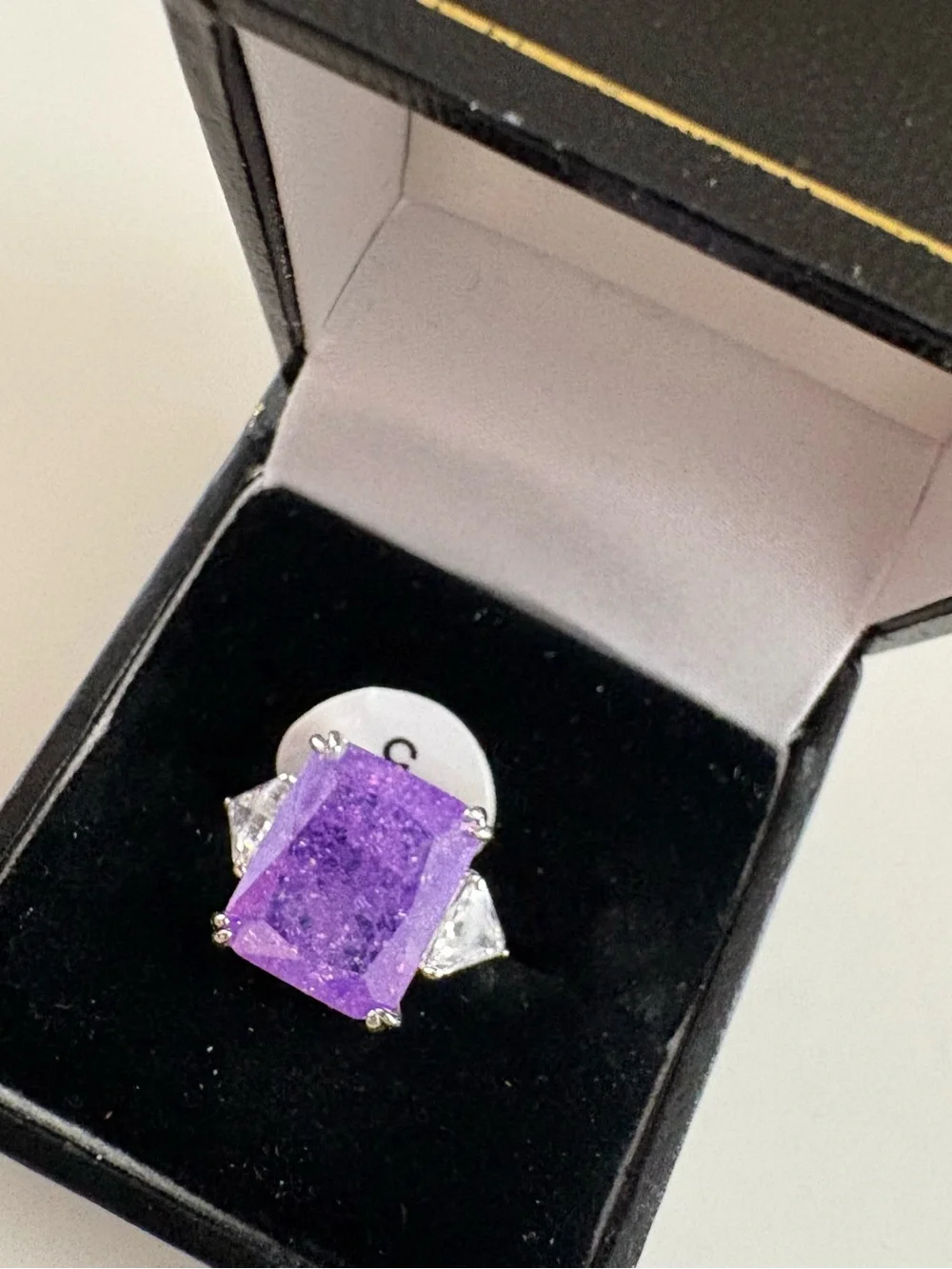 Bomb Party Light Up the Night Ring RG69651 Amethyst Ice Crystal Rhodium Plating